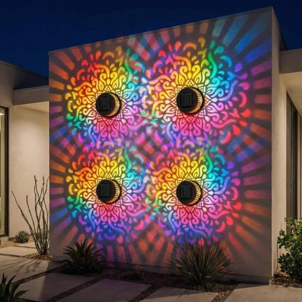 Slar Railing Seven-Color Changing Solar Mandala Projection Wall Light, Decorative ...