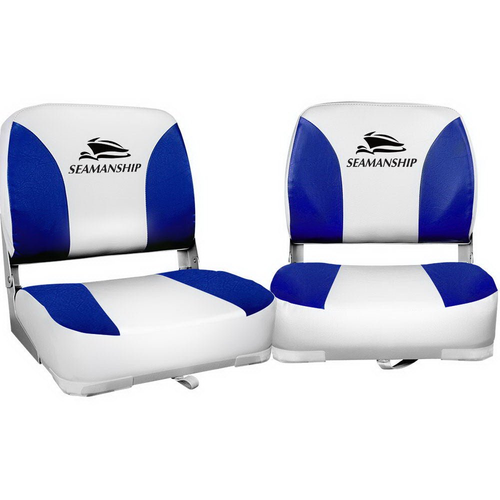 Seamanship Folding Swivel Boat Seats – White & Blue 2-Pack