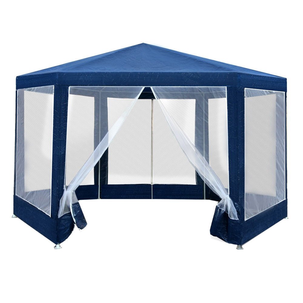 Hexagonal Gazebo 2m with Mesh Walls - Instahut Navy