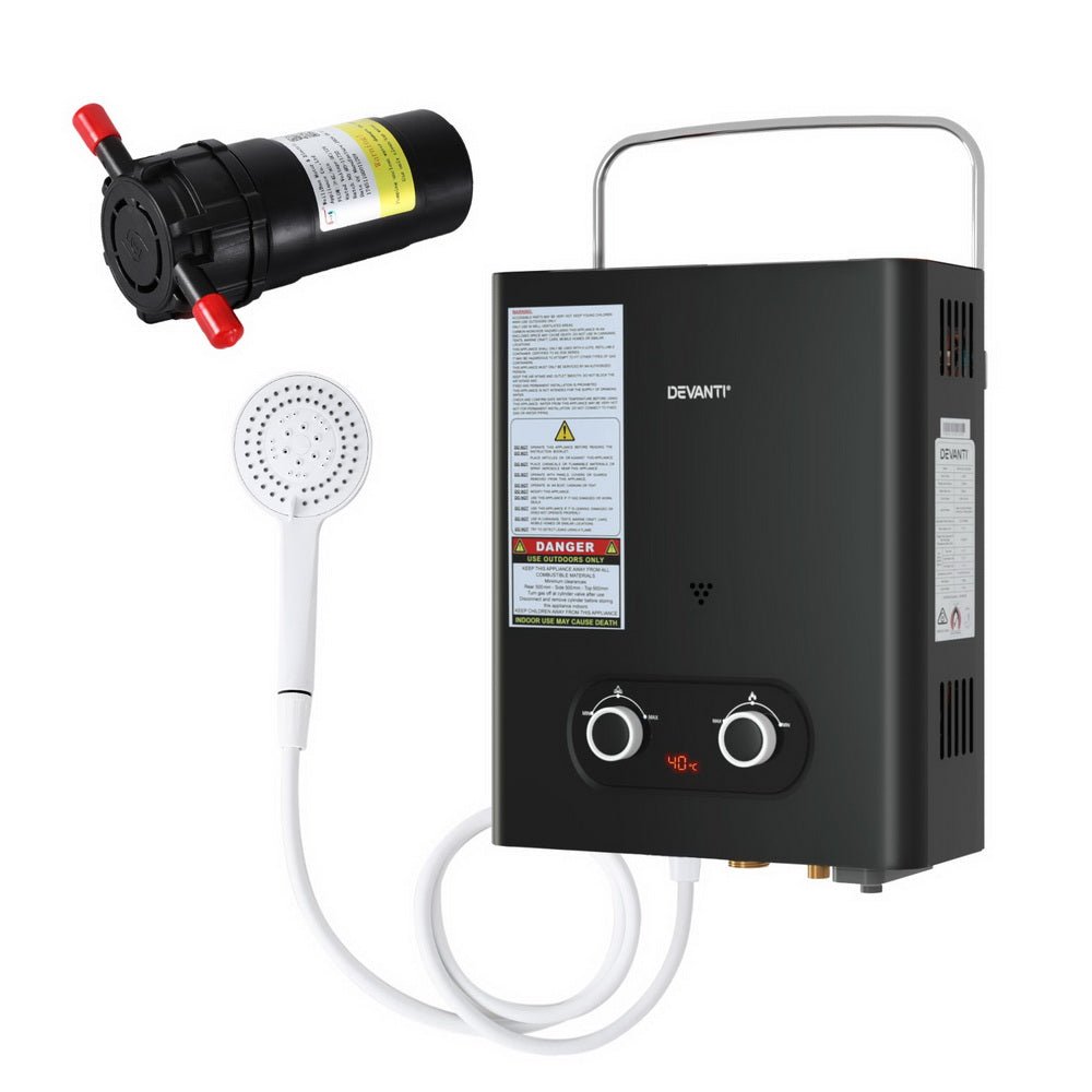 Devanti Portable LPG Gas Water Heater with 12V Pump Kit