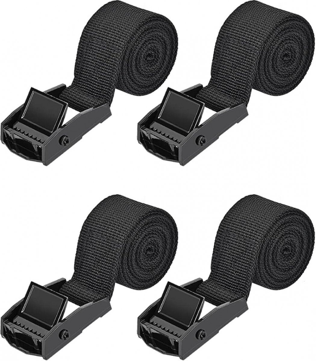 Cam Buckle Tie Down Straps 1.5m 4 Pack Black