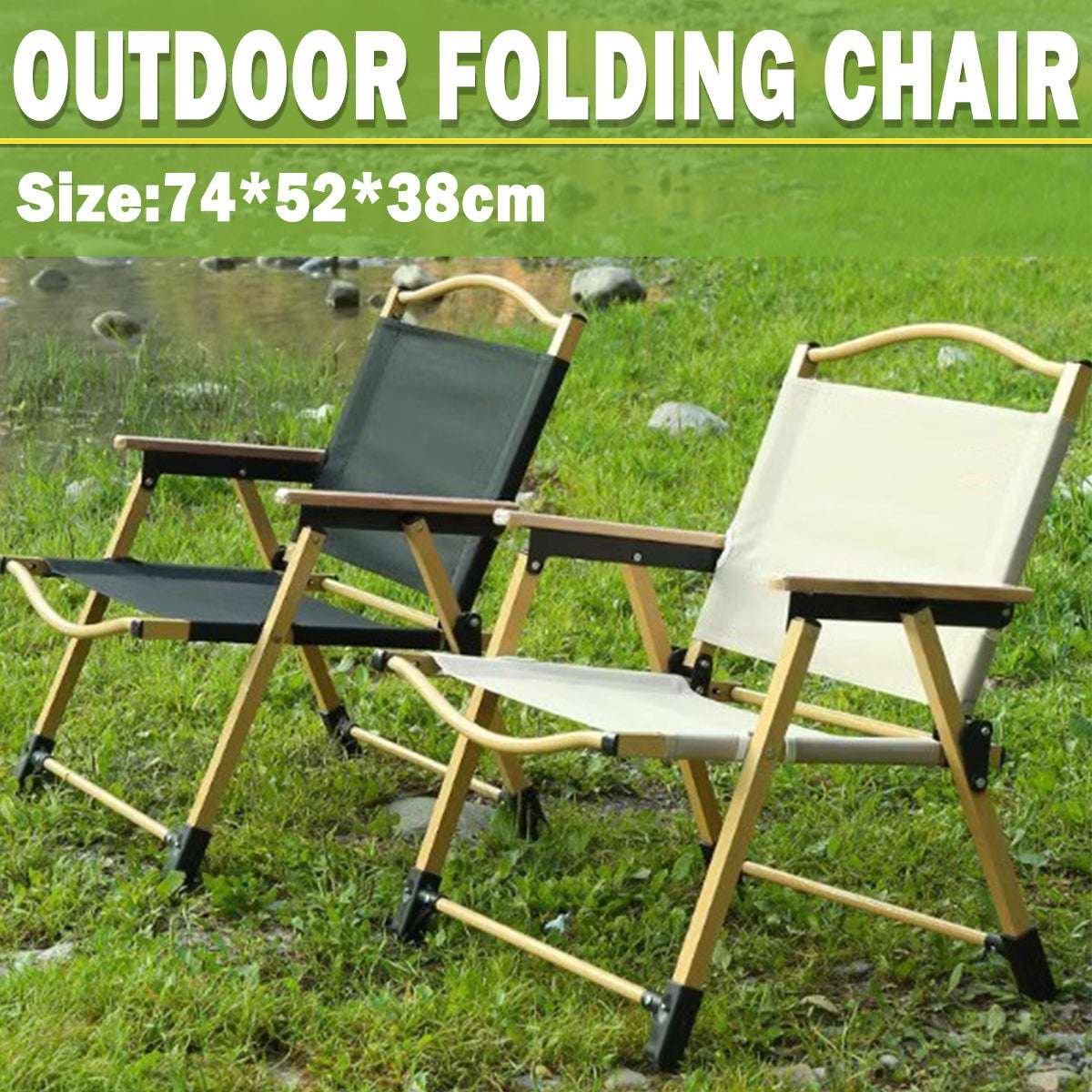 Folding Outdoor Chair with Wooden Armrests – Black