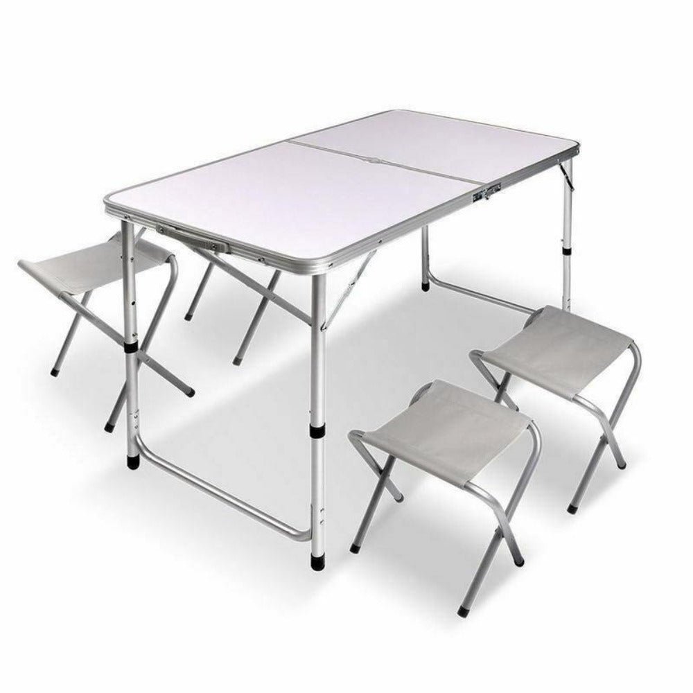 Folding Camping Table & 4-Stool Set – Aluminium
