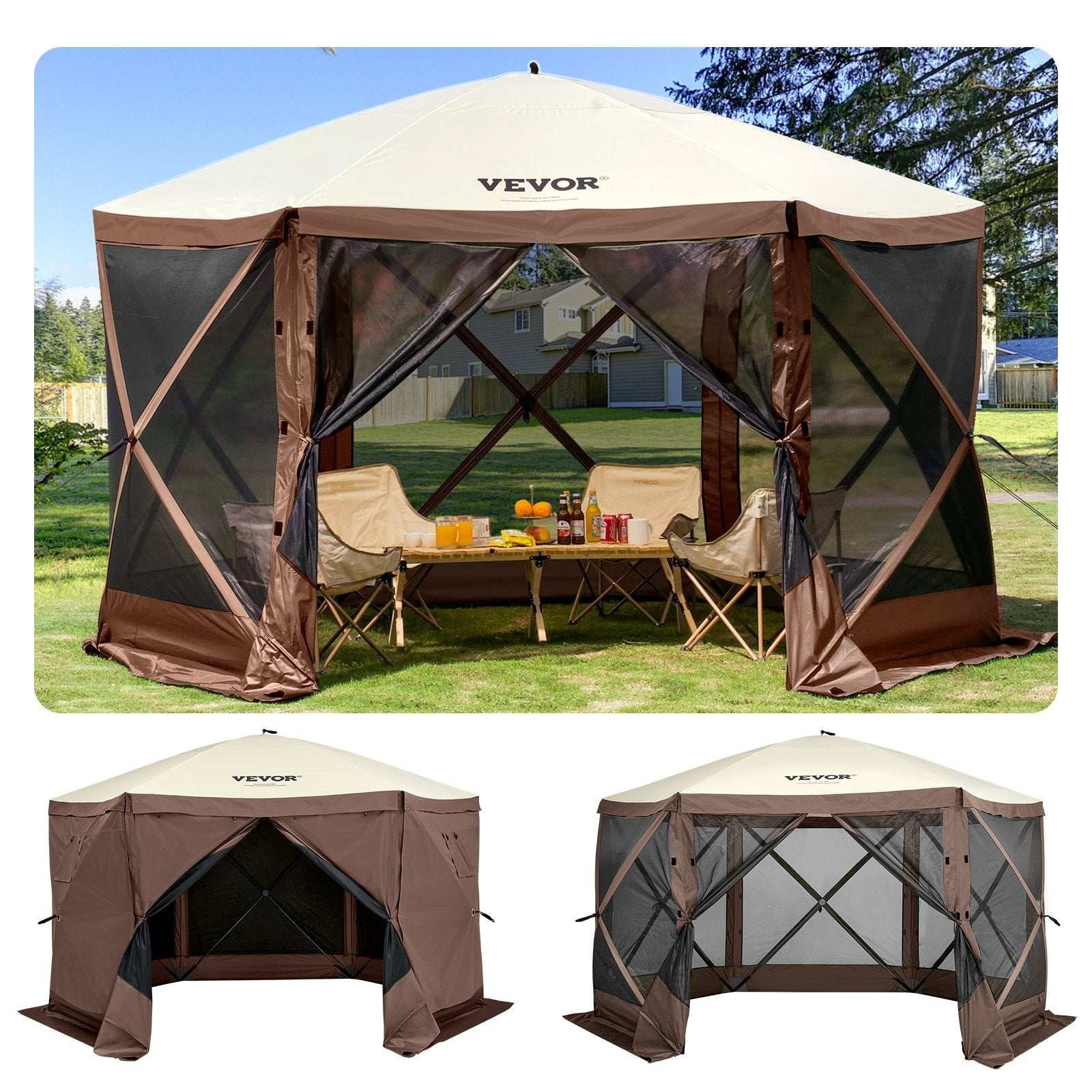 VEVOR 10x10ft Pop-Up Camping Gazebo – 6 Sided