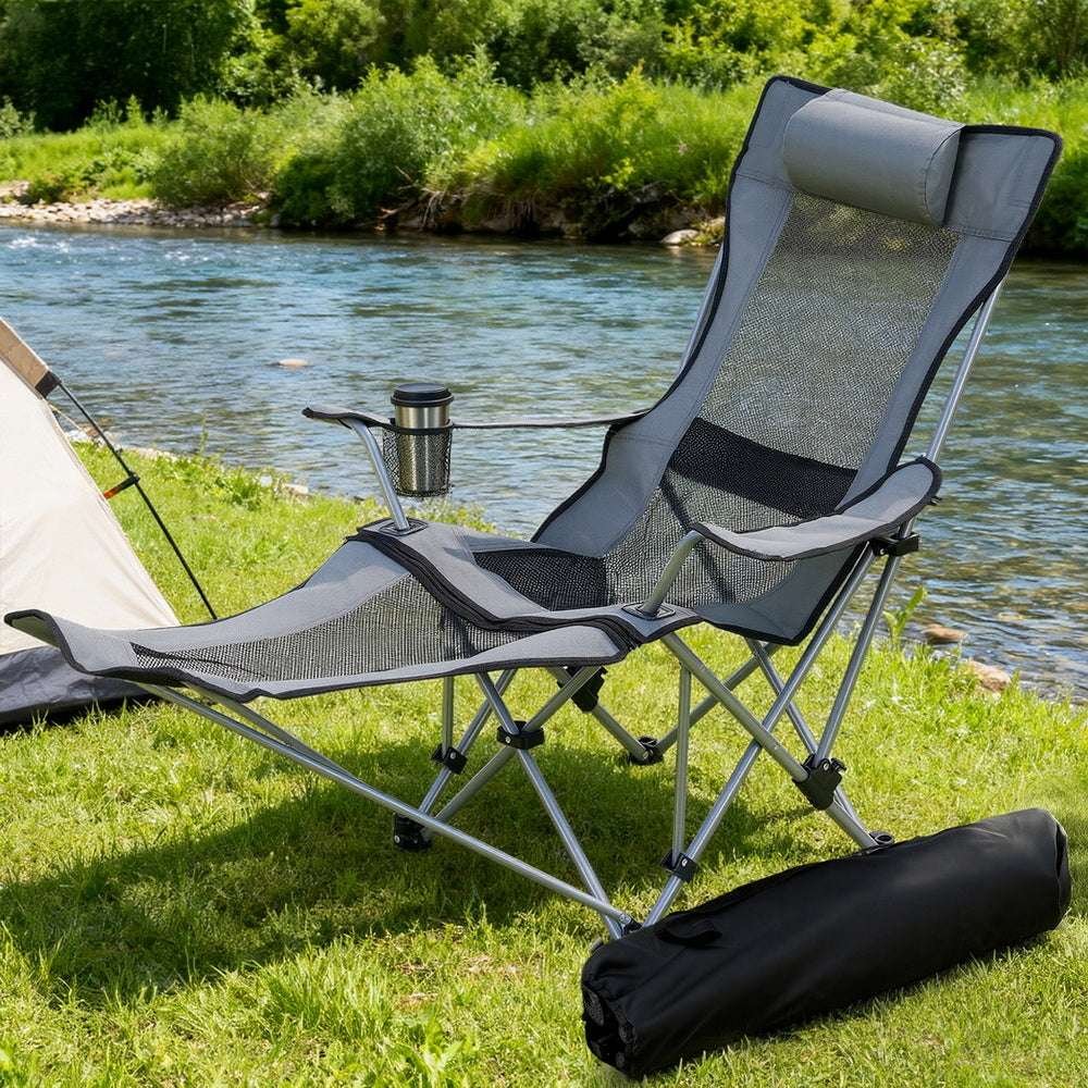 Weisshorn Reclining Folding Camp Chair - Grey