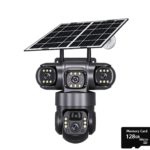 V380 Pro Solar Power Camera 4G Sim Card Triple Lens, PIR Human Detection PTZ, Outdoor CCTV Surveillance Monitor(WiFi Camera 128GB)