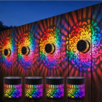 Seven-Color Changing Solar Mandala Projection Wall Light, Decorative Solar Mandala Lights Outdoor IP65 Waterproof Metal Fence Lights for Yard Garden Post Patio Backyard Decor (4pcs)
